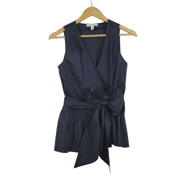 NEW 1901 Surplice Wrap Fit & Flare Peplum Sleeveless Blouse in Navy Blue Size 8 - Picture 3 of 10